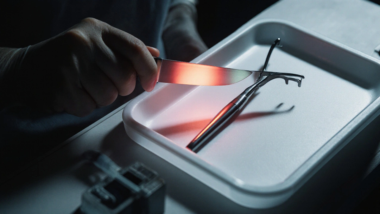 Profesionální zubní nástroj vedle nebezpečné domácí metody.