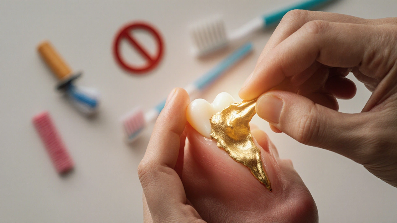 Dentista vkládá léčivou pastu do rány po extrakci zubu.