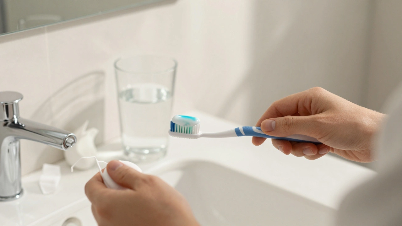 Člověk čistí zuby měkkým kartáčkem ve správné hygieně