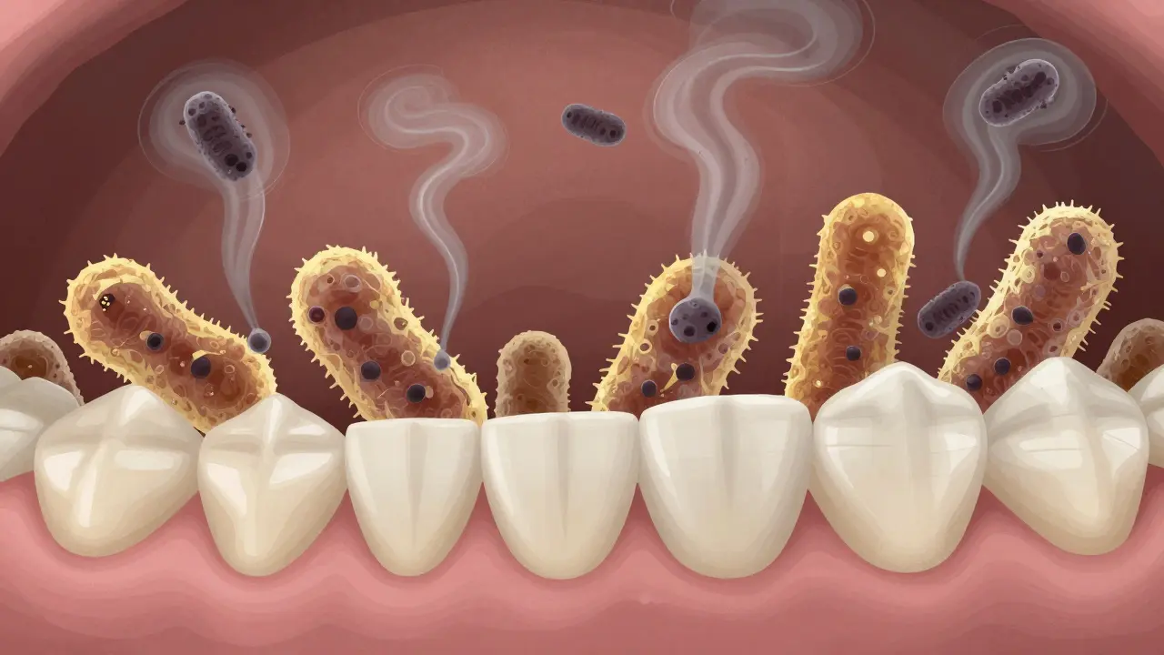 Bakterie v zubním kamenu vydávají pachové látky, které způsobují zápach z úst.