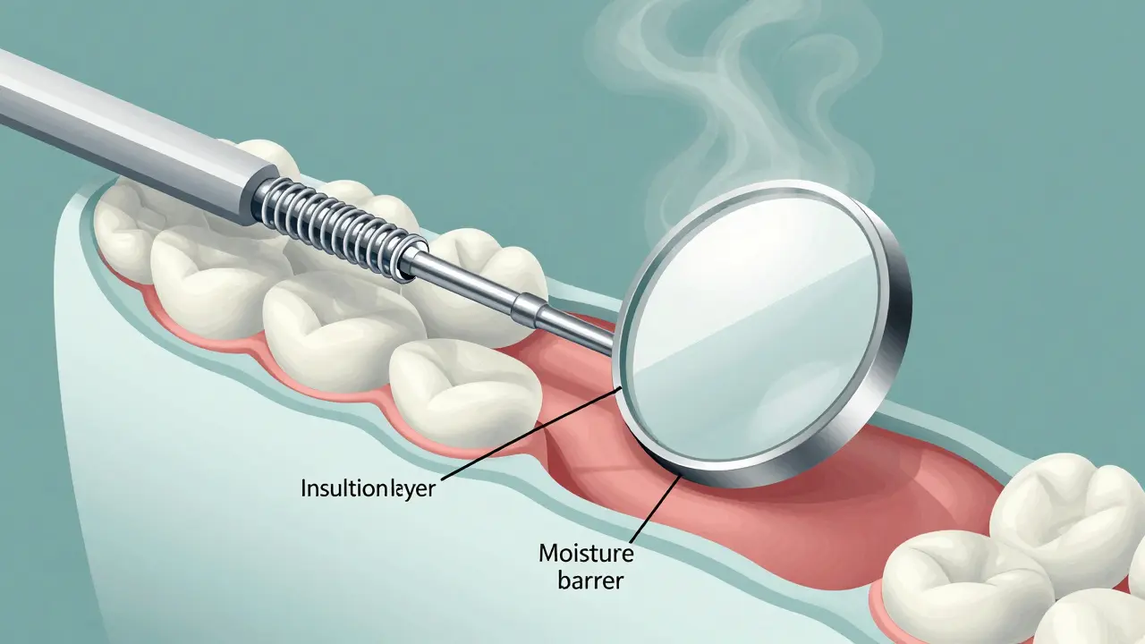 Dentální zrcátko s ohřívačem zabrání kondenzaci vody v ústech při vyšetření.