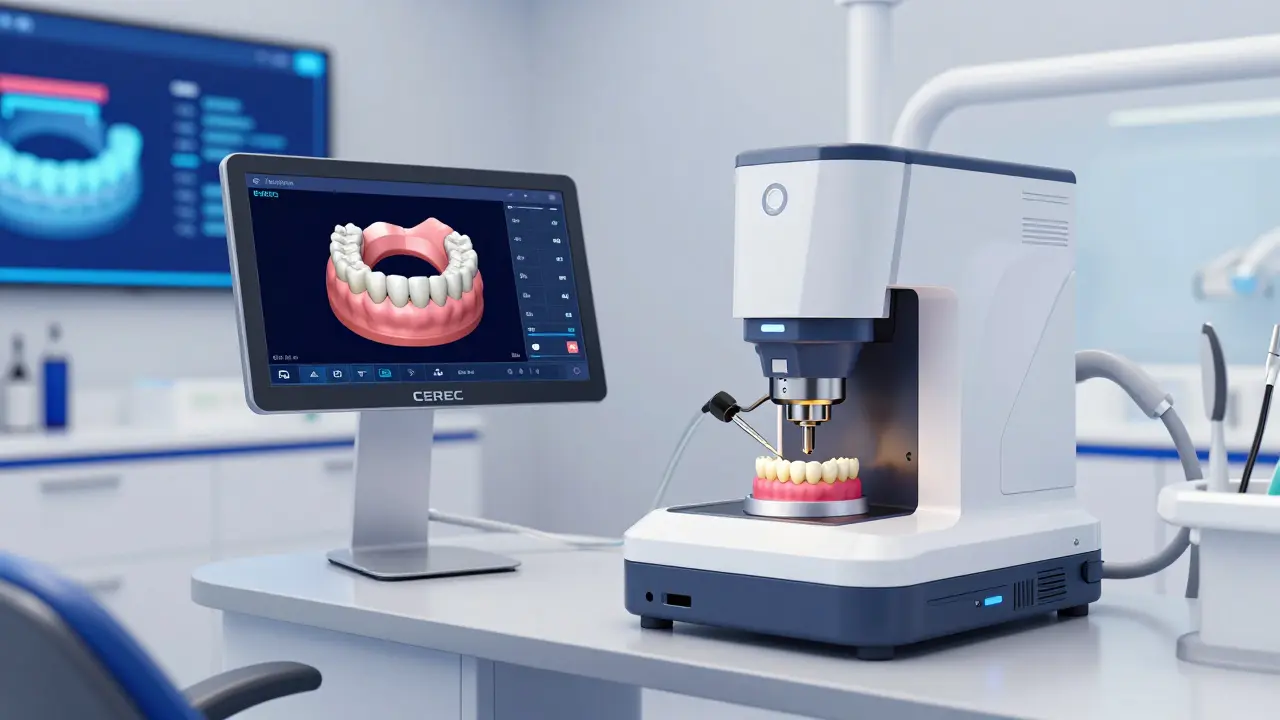 CEREC stroj vyrábí keramickou korunku během jedné návštěvy.
