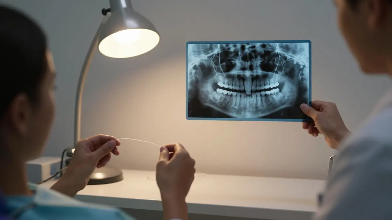 Dentistický rentgen ukazující ztrátu kosti mezi zuby