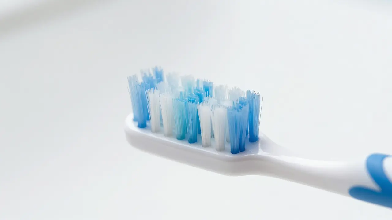 Detail zubního kartáčku Curaprox s ultra-měkkými štěticemi.