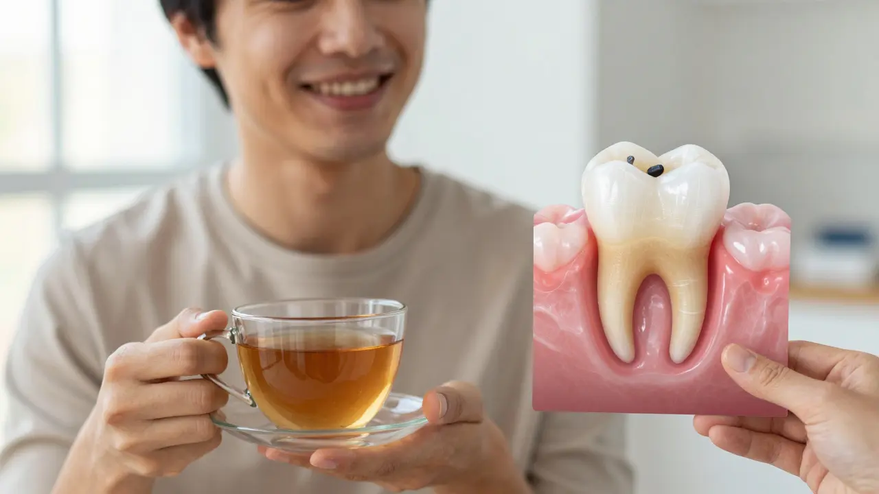 Patient smiling after root canal treatment, with transparent view of healed tooth structure.