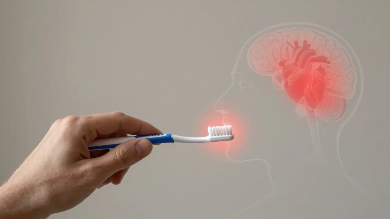 Ruka s kartáčkem a transparentním znázorněním zlepšení celkového zdraví.