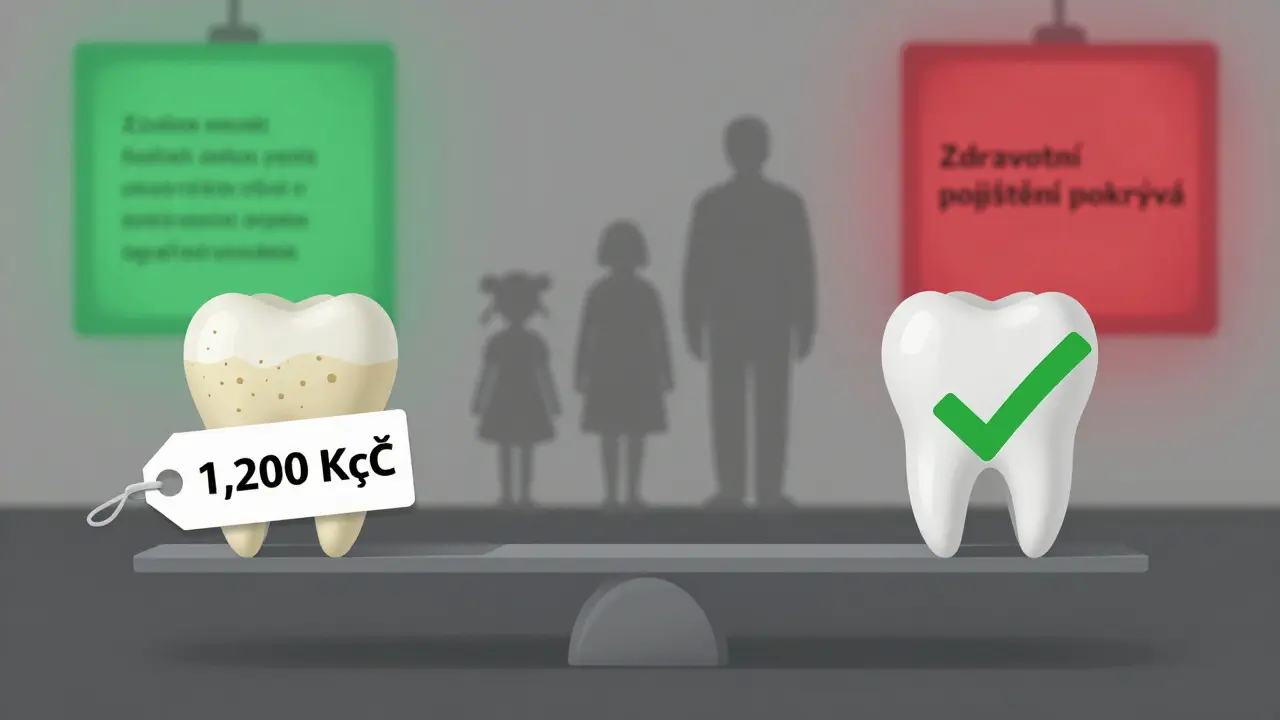 Váha ukazuje rozdíl mezi zdarma prevencí a placeným čištěním zubů.
