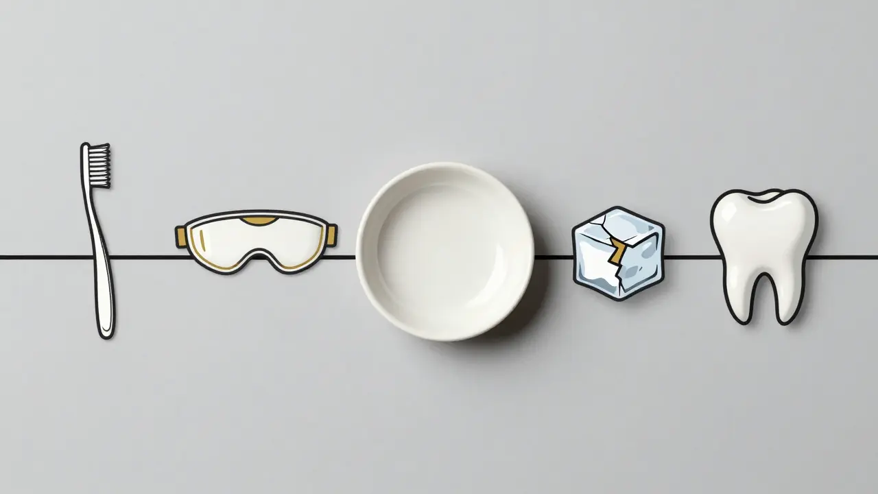 Časová osa s fazetou uprostřed, symbolizující její životnost s ikonami péče a rizik.