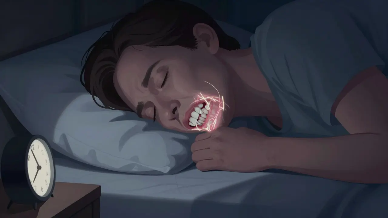 Dospělý spí na břichu, s čelistí tlačenou do polštáře, což vede k posunu zubů.