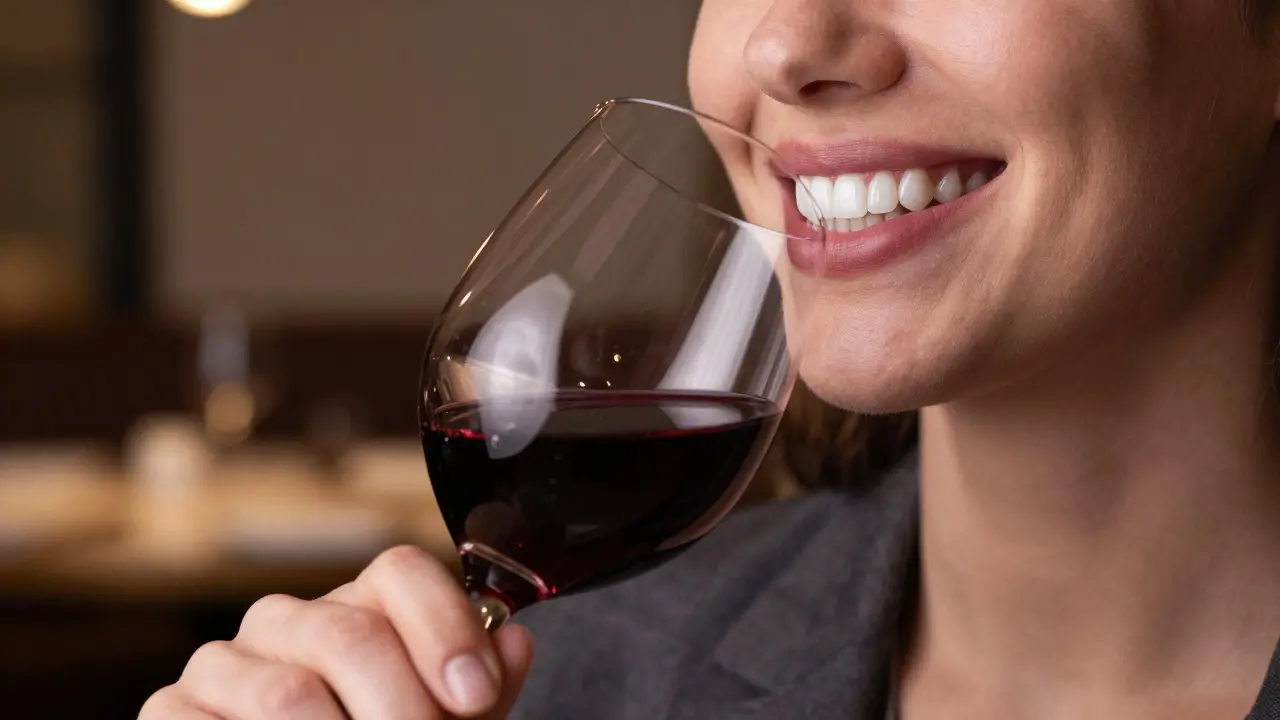 Detail úsměvu s odolnými keramickými fasetami při společenské akci.