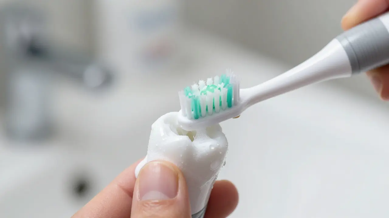 Detailní pohled na čištění zadních molárů pomocí elektrického kartáčku