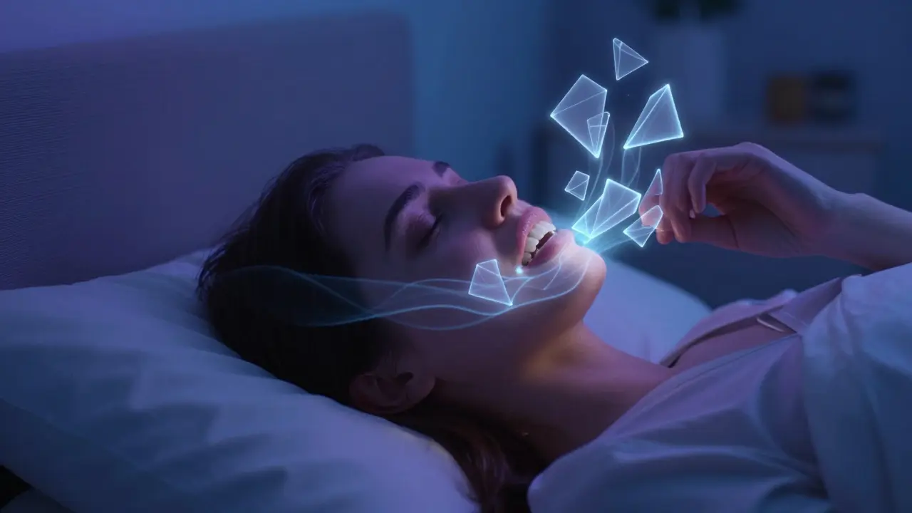 Konceptuální znázornění adaptace nervů v ústech během první noci v posteli.