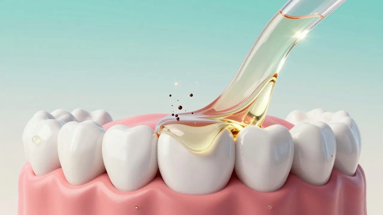 Konceptuální znázornění oleje v ústech odstraňujícího toxiny a bakterie.
