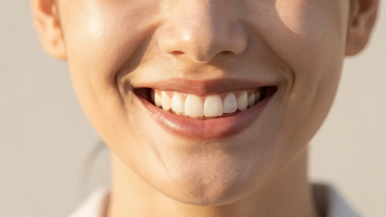 Úsměv člověka s přirozeně bílými zuby po aplikaci keramických faset.