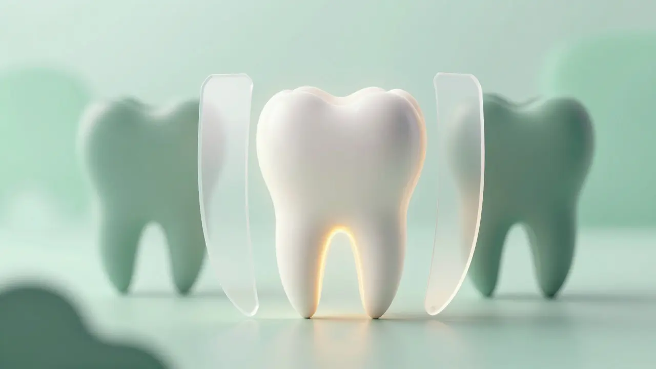 Ilustrace zdravého zuba chráněného před plátem