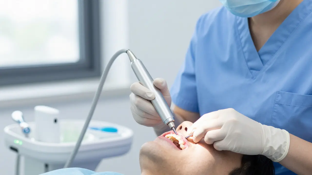 Stomatologická hygiena s ultrazvukovým škrabkou v ordinaci
