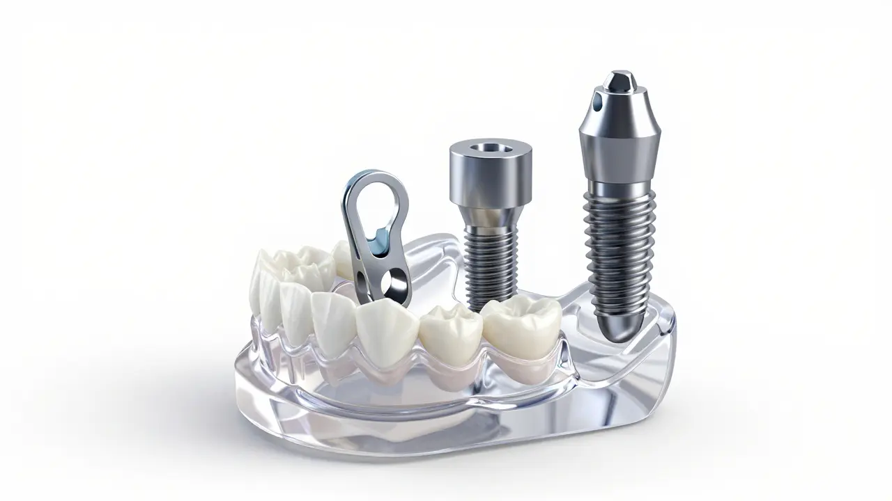 3D vizualizace typů fixace nasazovacích zubů na implantáty