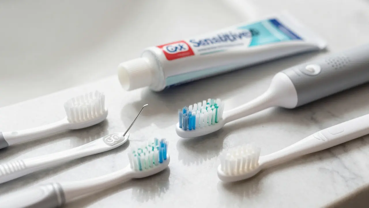Nástroje pro ústní hygienu: kartáček, pasta a mezizubní štětce
