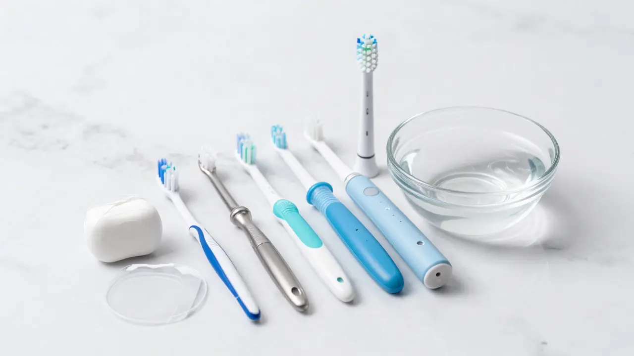 Přehled pomůcek na mezizubní hygienu: nit, mezizubní kartáčky a elektrický kartáček