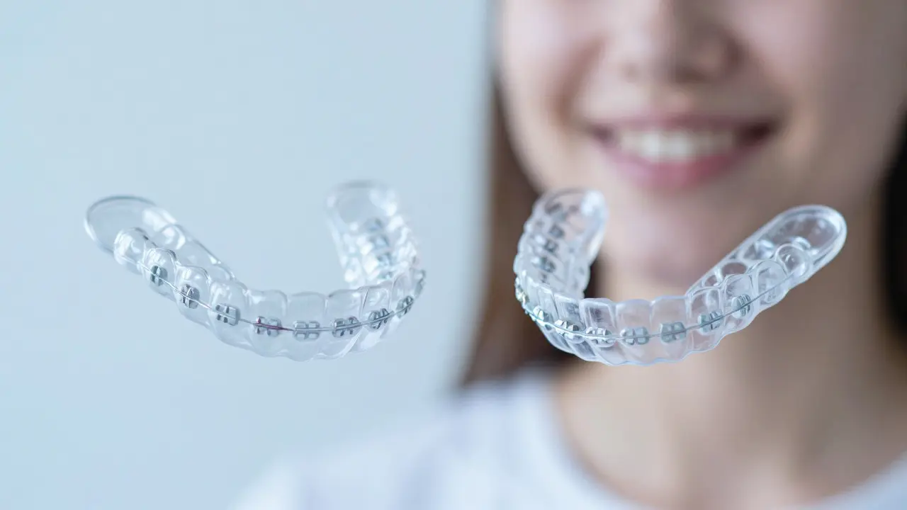 Průhledné korektory Invisalign plovoucí ve vzduchu