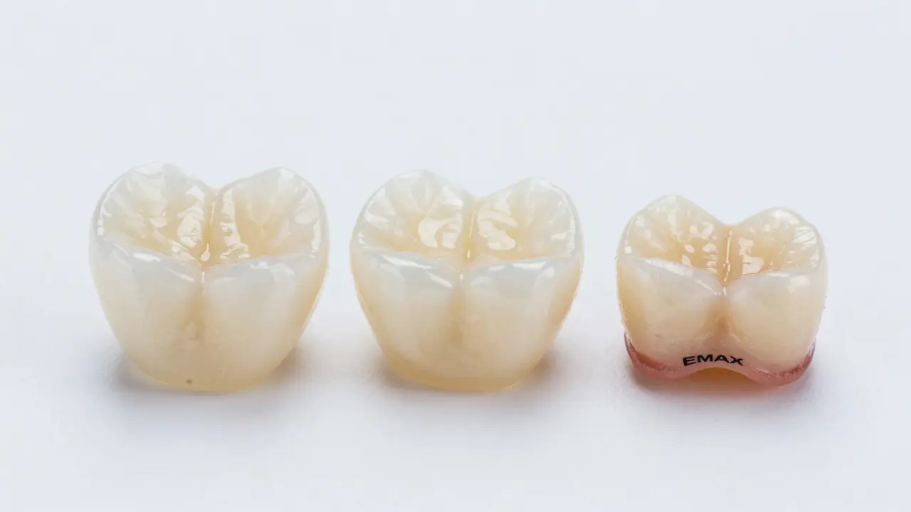 Tři typy keramických korunek: feldspátová, cirkoniiová a E.max