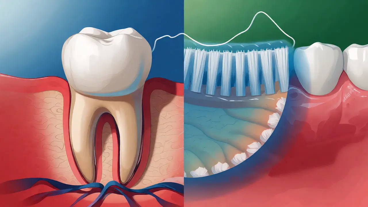 Ilustrace zdravého zubu chráněného před ústupem dásní správnou hygienou