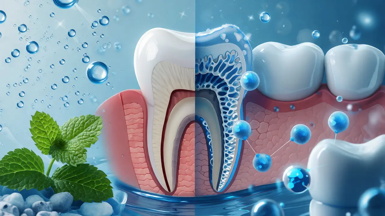 Konceptuální ilustrace ochrany skloviny fluoridem a minerály